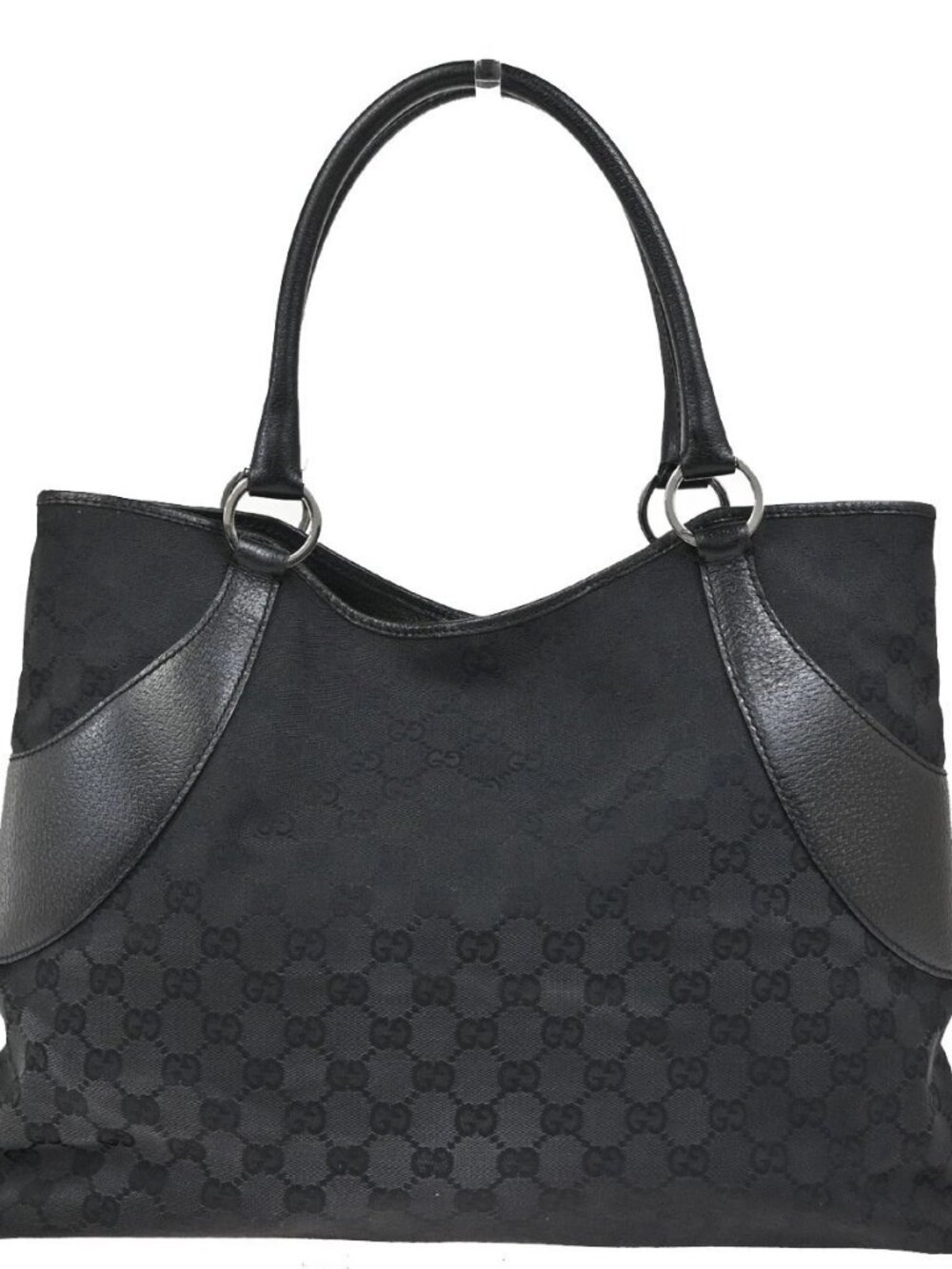 GUCCI Logo GG Pattern Shoulder Tote Bag Canvas Leather Black SHW Italy 80YJ079